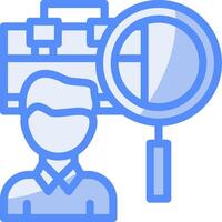 Person with magnifying glass looking at job offers Line Filled Blue Icon vector