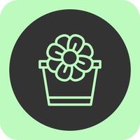 Flower Pot Linear Round Icon vector