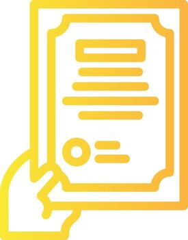 Hand holding a certificate for skills Linear Gradient Icon vector