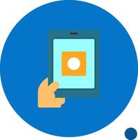 Hand with a tablet for online applications Flat Shadow Icon vector
