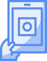 Hand with a tablet for online applications Line Filled Blue Icon vector