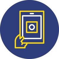 Hand with a tablet for online applications Dual Line Circle Icon vector