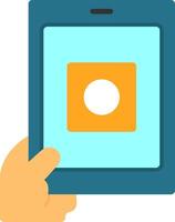 Hand with a tablet for onFlat applications Flat Icon vector