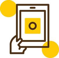 Hand with a tablet for online applications Yellow Lieanr Circle Icon vector