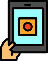 Hand with a tablet for onLine Filled applications Line Filled Icon vector