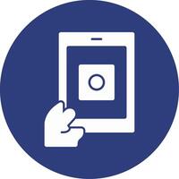 Hand with a tablet for online applications Glyph Circle Icon vector