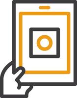Hand with a tablet for online applications Line Circle Icon vector