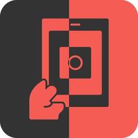 Hand with a tablet for online applications Red Inverse Icon vector