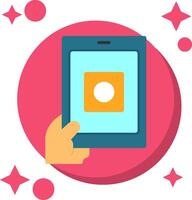Hand with a tablet for online applications Tailed Color Icon vector