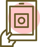 Hand with a tablet for online applications Linear Circle Icon vector
