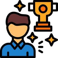 Person with a trophy for winning a competition Line Filled Icon vector