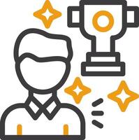 Person with a trophy for winning a competition Line Circle Icon vector