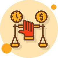 Hand holding a balance scale for negotiation Filled Shadow Circle Icon vector