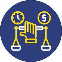 Hand holding a balance scale for negotiation Dual Line Circle Icon vector