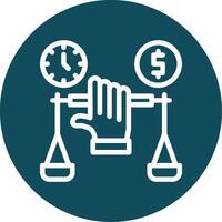 Hand holding a balance scale for negotiation Outline Circle Icon vector