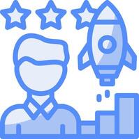 Person with a rocket for career growth Line Filled Blue Icon vector