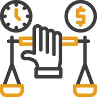 Hand holding a balance scale for negotiation Line Circle Icon vector