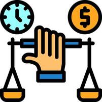 Hand holding a balance scale for negotiation Line Filled Icon vector