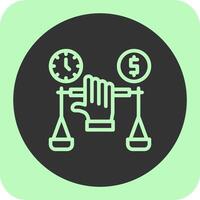 Hand holding a balance scale for negotiation Linear Round Icon vector