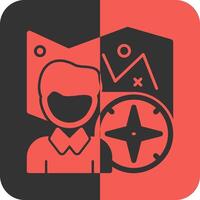 persona con un mapa y Brújula para dirección rojo inverso icono vector