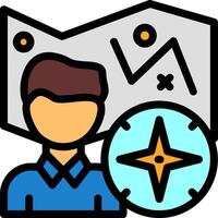 Person with a map and compass for direction Line Filled Icon vector