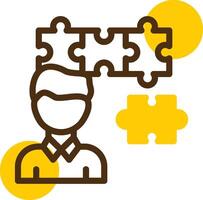 Person with a puzzle piece for fit Yellow Lieanr Circle Icon vector