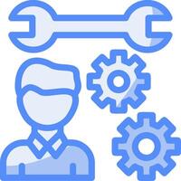 Person with a wrench for skills Line Filled Blue Icon vector