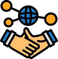Hand holding a handshake for networking Line Filled Icon vector