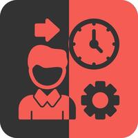 persona con un reloj para hora administración rojo inverso icono vector