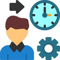 persona con un reloj para hora administración plano icono vector