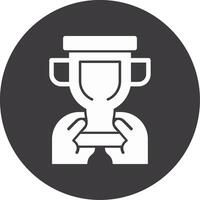 Hand with a trophy for recognition Glyph Circle Icon vector