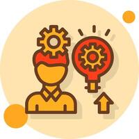 Person with a lightbulb for ideas Filled Shadow Circle Icon vector