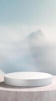 AI generated Cloud-Patterned White Display for Atmospheric and Luxe Product Staging photo