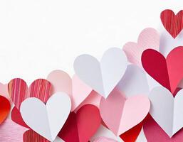 AI generated Red and pink paper hearts as ai generated background photo