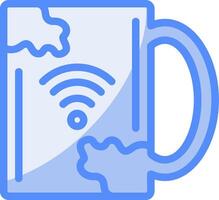 café taza línea lleno azul icono vector