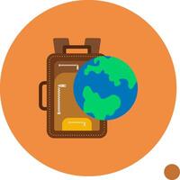 Globe with a backpack Flat Shadow Icon vector