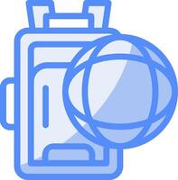 Globe with a backpack Line Filled Blue Icon vector