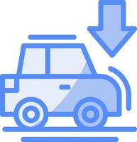 Car with down arrow Line Filled Blue Icon vector