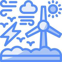 viento energía línea lleno azul icono vector