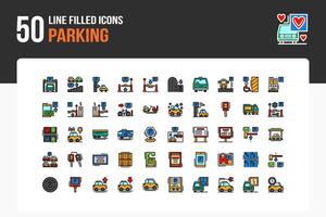 50 estacionamiento línea lleno icono sábana vector