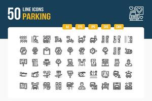 50 línea estacionamiento icono sábana vector