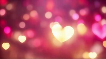 ai generado corazón conformado brillante luces con rosado borroso bokeh antecedentes. cumpleaños, fiesta saludos tarjeta, decorativo web bandera, San Valentín día foto