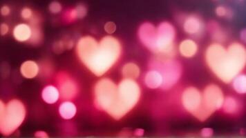 AI generated heart shaped glowing lights with pink blurred bokeh background. Birthday, Holiday Greetings Card, decorative Web Banner, Valentine's Day photo