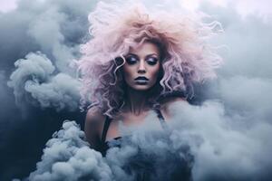 AI generated Vibrant Fine art woman photo in colorful smoke. Generate Ai