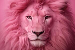 AI generated White lion pink background closeup. Generate Ai photo