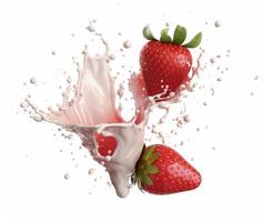 AI generated strawberry with milk splash isolated on white background. 3d illustration photo