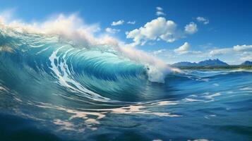 AI generated Blue ocean wave. 3d render illustration. Ocean water background. photo