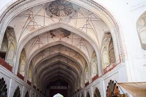 arquitectónico detalles de lal qila - rojo fuerte situado en antiguo Delhi, India, ver dentro Delhi rojo fuerte el famoso indio puntos de referencia foto