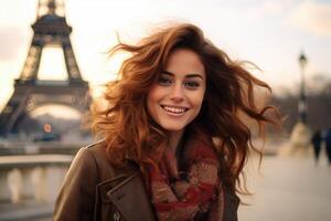 AI generated Radiant Paris smiling woman. Generate AI photo