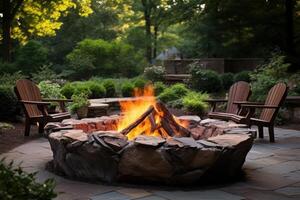 AI generated Rustic Fire pit outdoor. Generate Ai photo